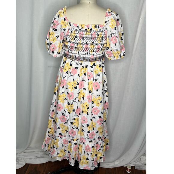 Kate Spade Lily Blooms Smocked Puff Sleeve Midi Dress Size Medium - Picture 3 of 5
